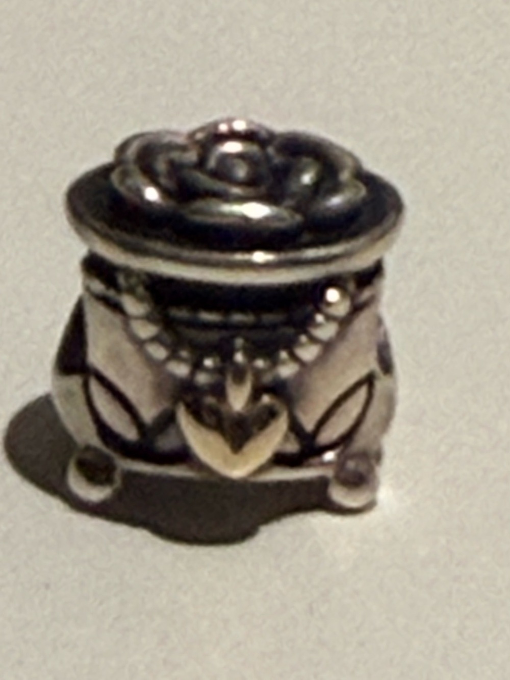 Pandora Silver/Gold Two Tone Jewelry Box with Gold Heart Accent